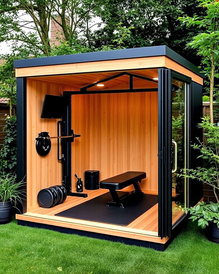 garden with multi purpose modular gym pod - 15 Garden Gym Ideas