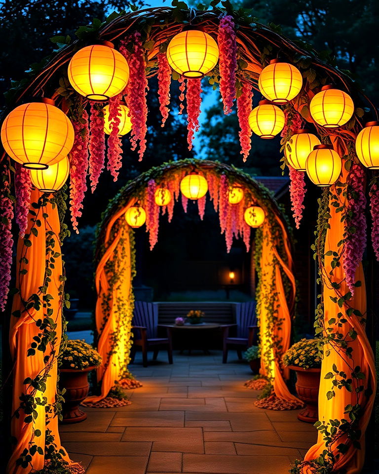 garden with tangleds lantern archway - 20 Disney Garden Ideas