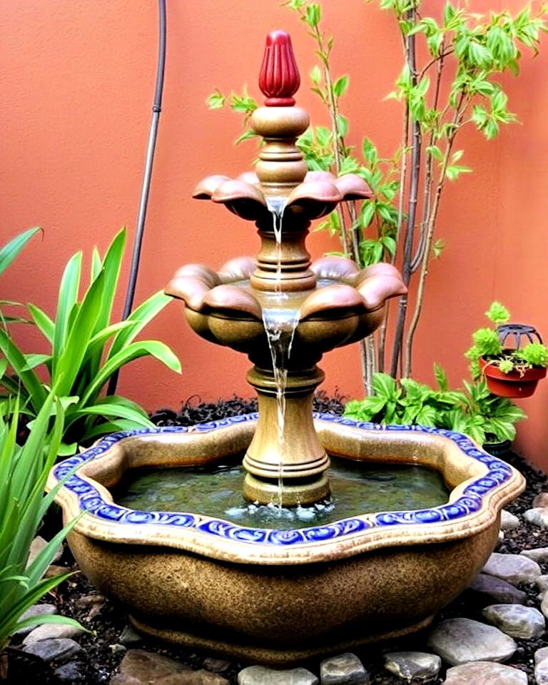 garden with traditional mexican fountain - 25 Mexican Garden Ideas
