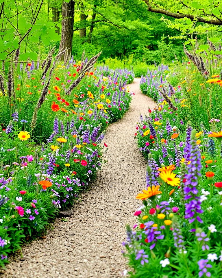 garden with wildflower fringed trails - 20 Woodland Garden Path Ideas