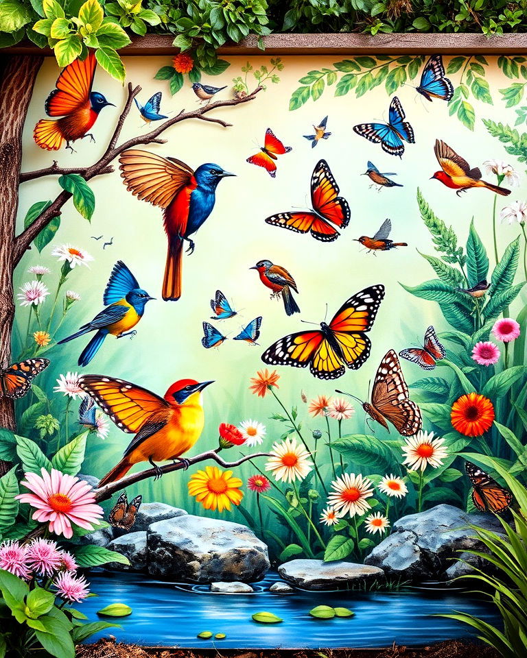 garden with wildlife sanctuary mural - 30 Garden Mural Ideas