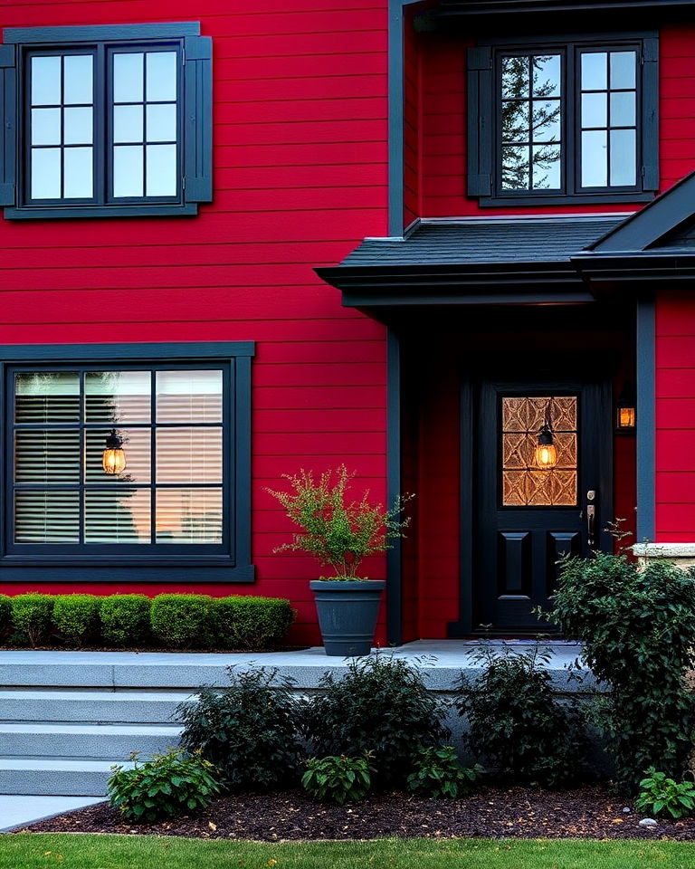 garnet red house exterior and charcoal accents - 20 Dark Red House Exterior Ideas