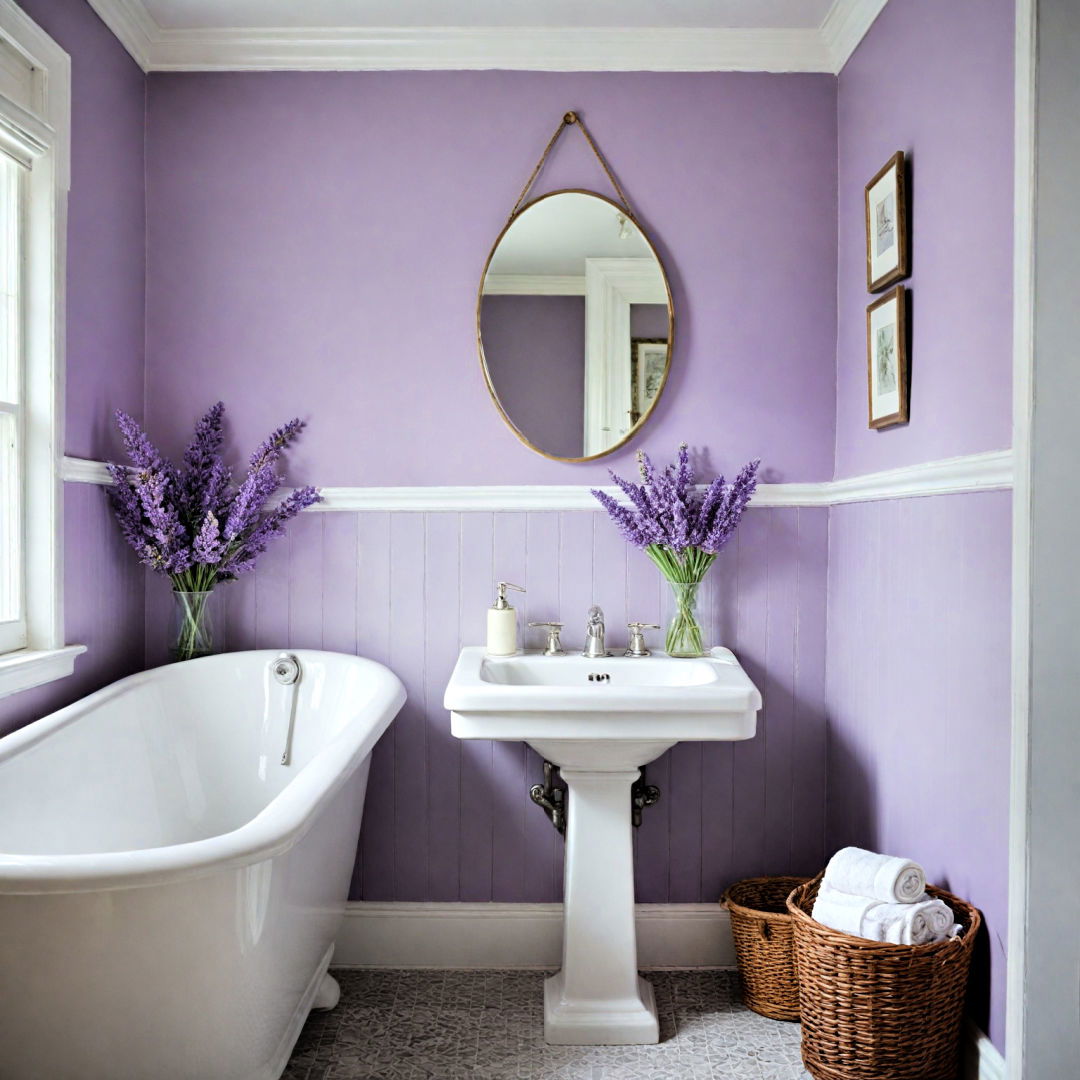 gentle lavender pairs with white - 40 Bathroom Paint Ideas