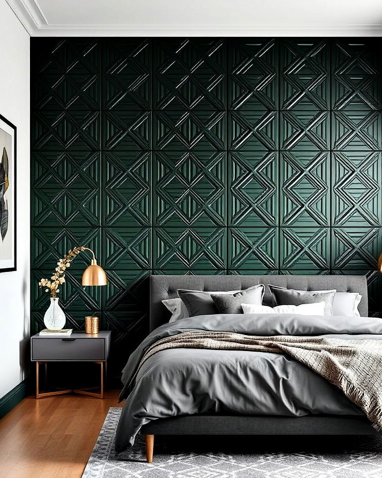 geometric green panels for bedroom - 20 Green Panelling Bedroom Ideas