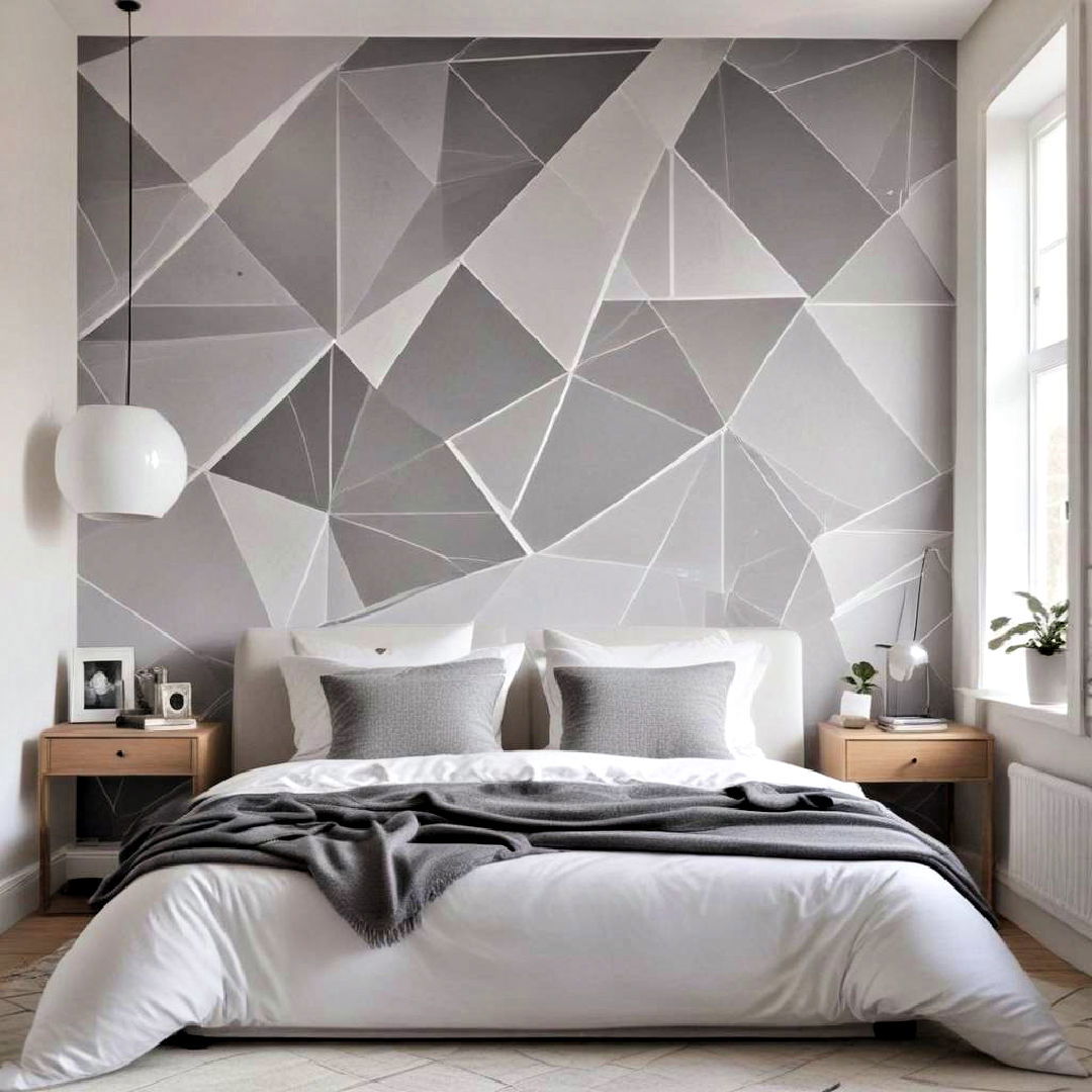 geometric grey and white wallpaper - 40 Grey and White Bedroom Ideas