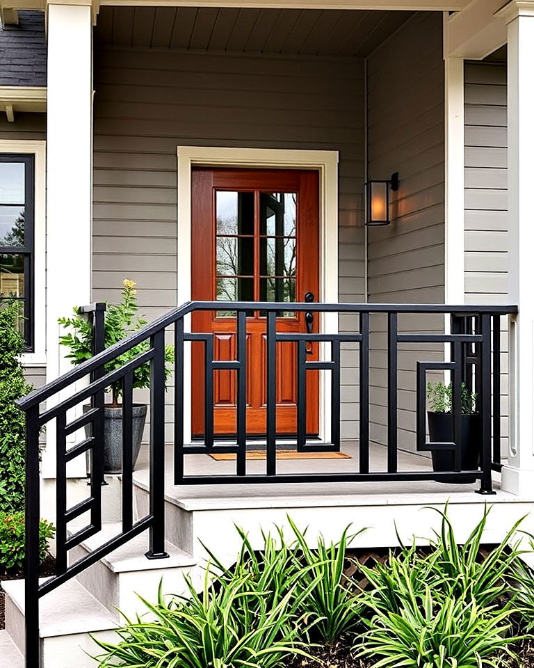 geometric metal railings for artistic flair - 25 Front Porch Railing Ideas