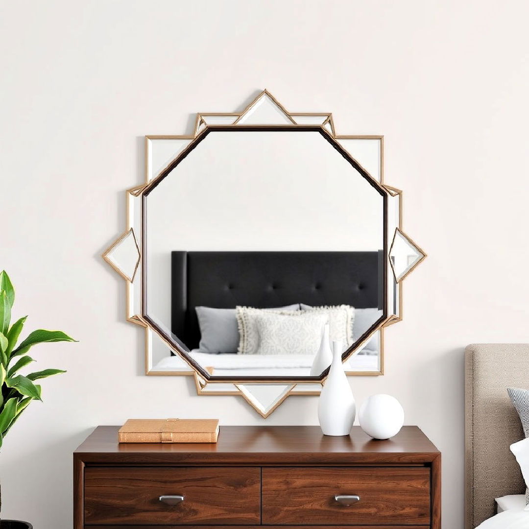 geometric mirror behind nightstand - 15 Mirror Behind Nightstand Design Ideas