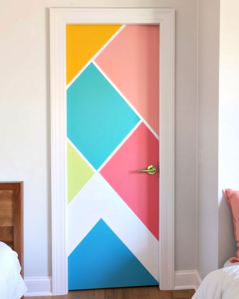 geometric paint design for door decor - 25 Bedroom Door Decorating Ideas