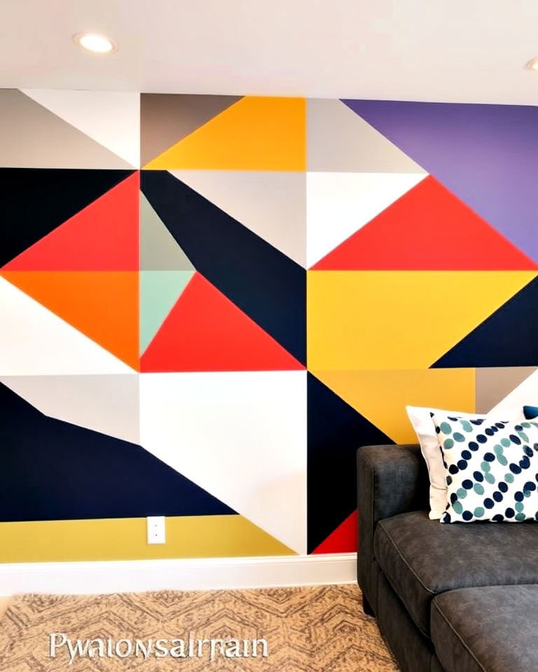 geometric painted wall for basement - 15 Basement Accent Wall Ideas