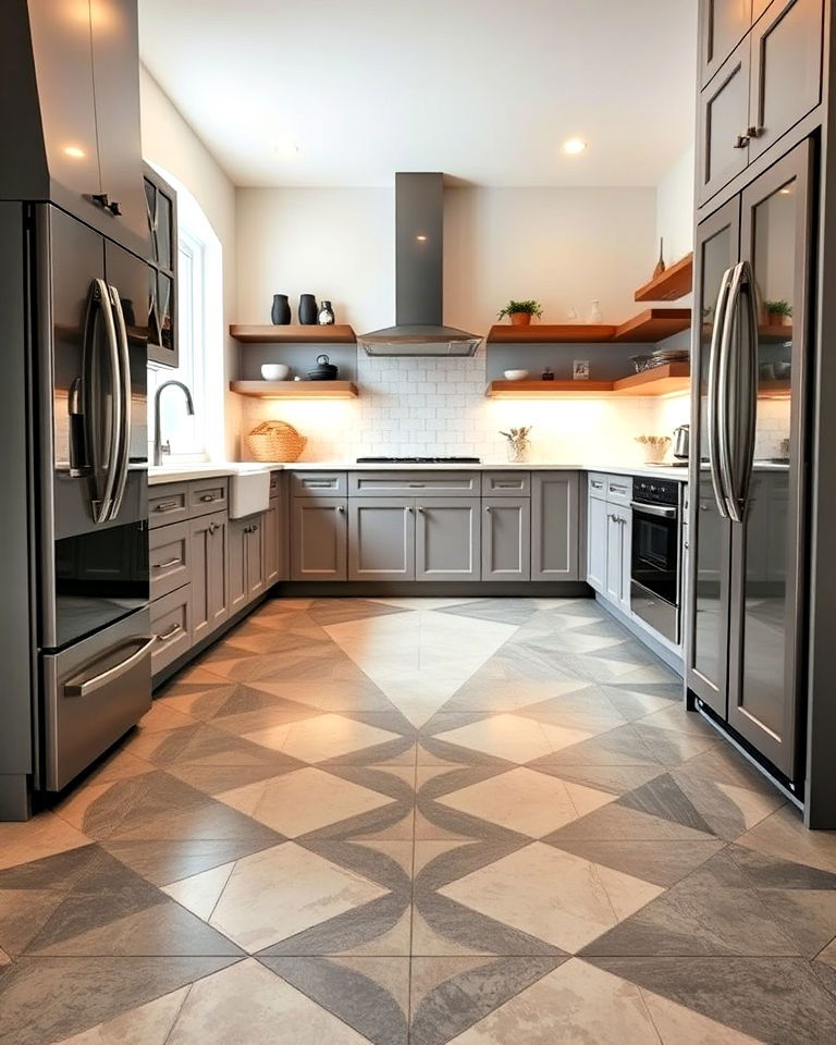 geometric pattern concrete kitchen floor - 25 Concrete Floor Kitchen Ideas