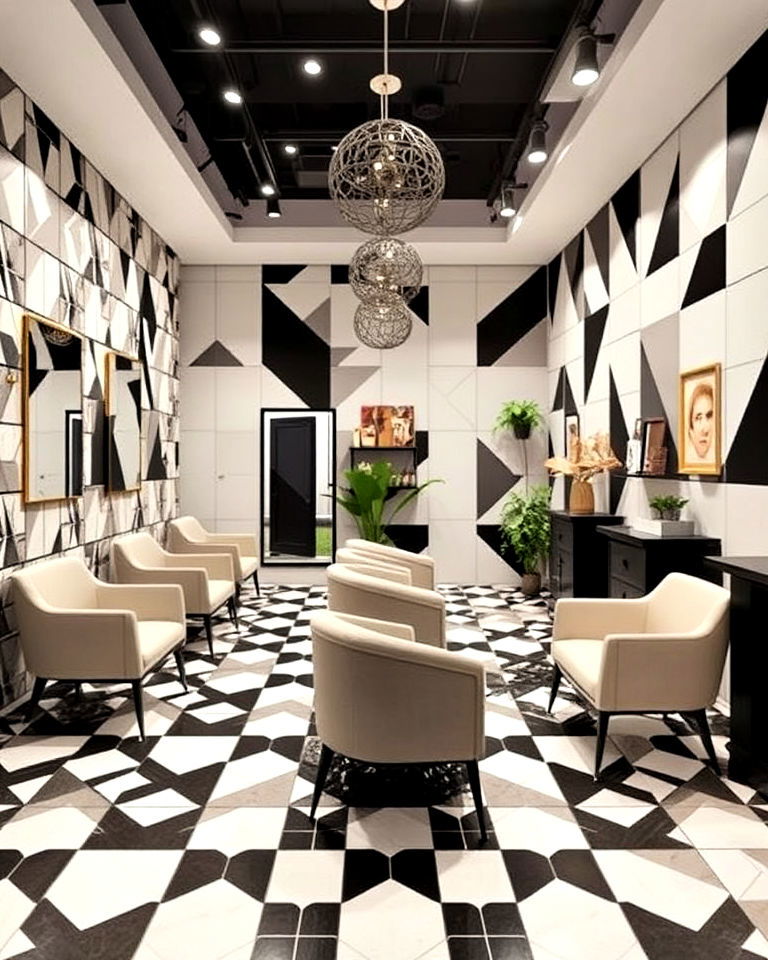 geometric patterns for modern touch - 30 Nail Salon Interior Design Ideas