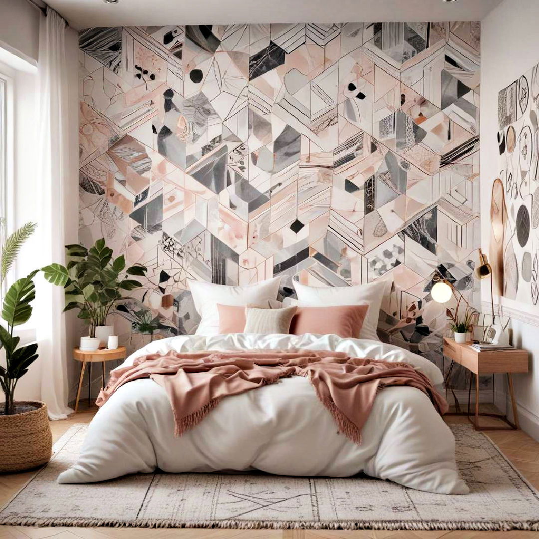 geometric patterns on wall - 40 Aesthetic Room Ideas