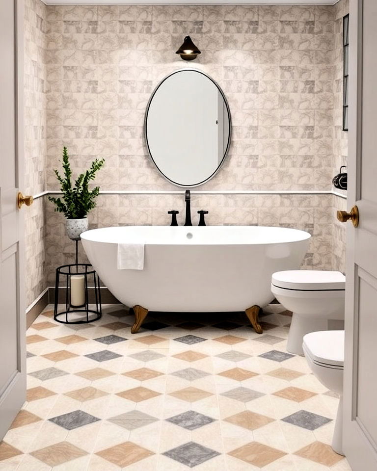 geometric porcelain floor tiles - 15 Small Bathroom Flooring Ideas