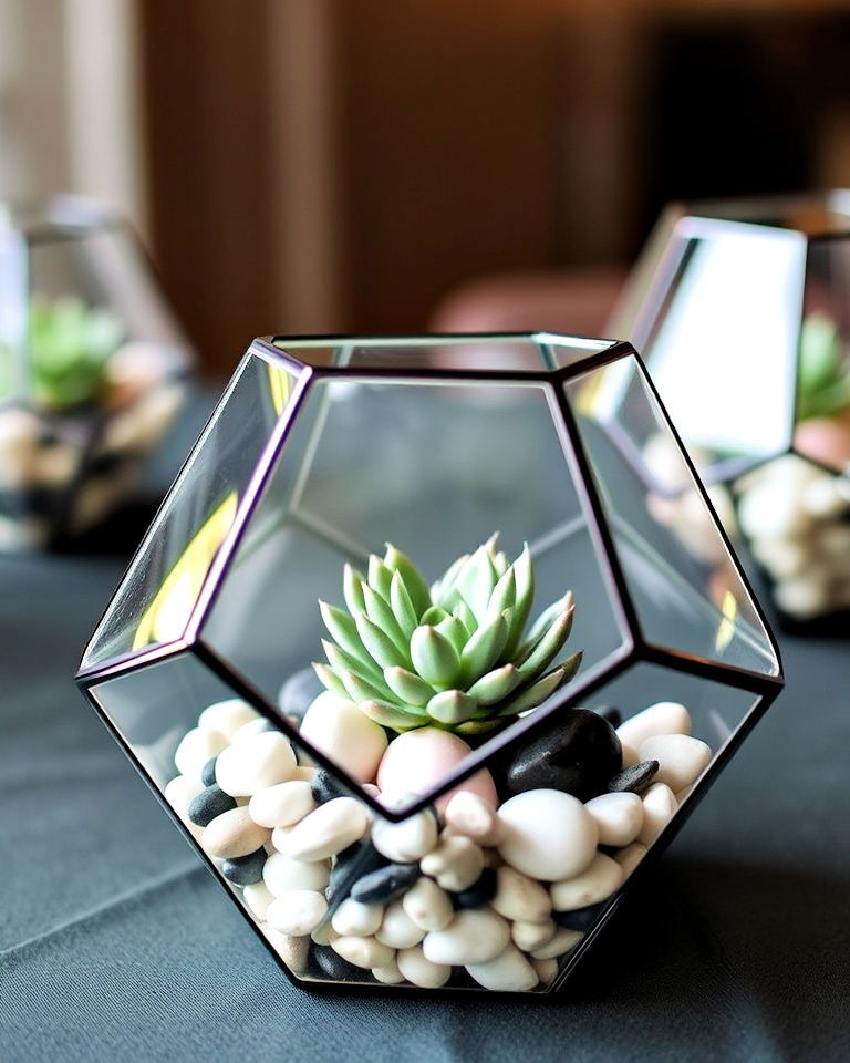 geometric terrariums for rehearsal dinner centerpiece - 30 Rehearsal Dinner Centerpiece Ideas