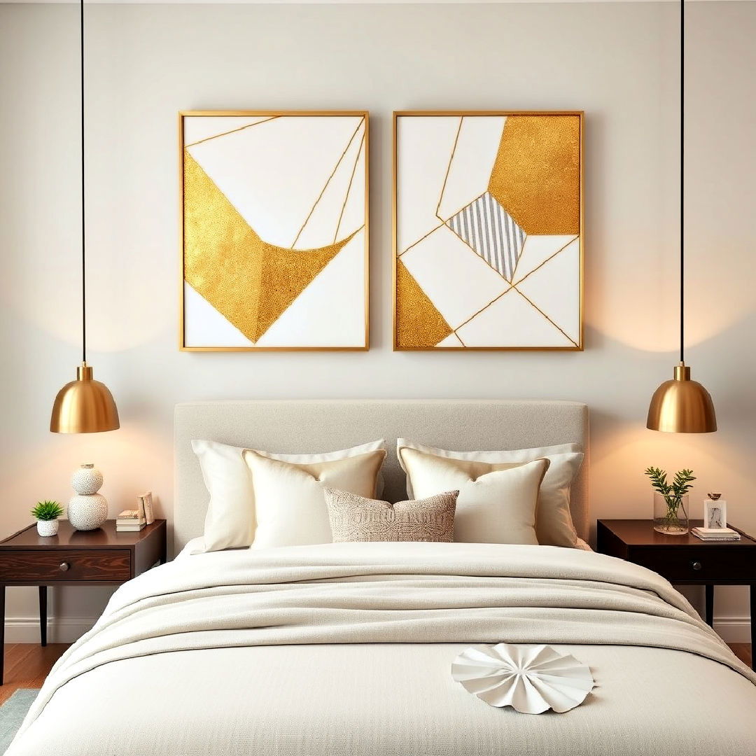 geometric wall art for gold bedroom - 25 Gold Bedroom Ideas