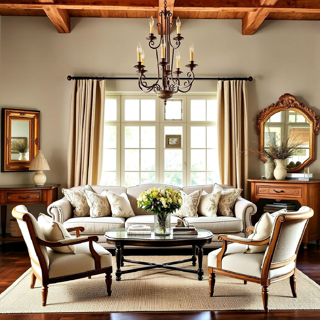 gilded accents for a luxe finish - 40 French Country Living Room Ideas