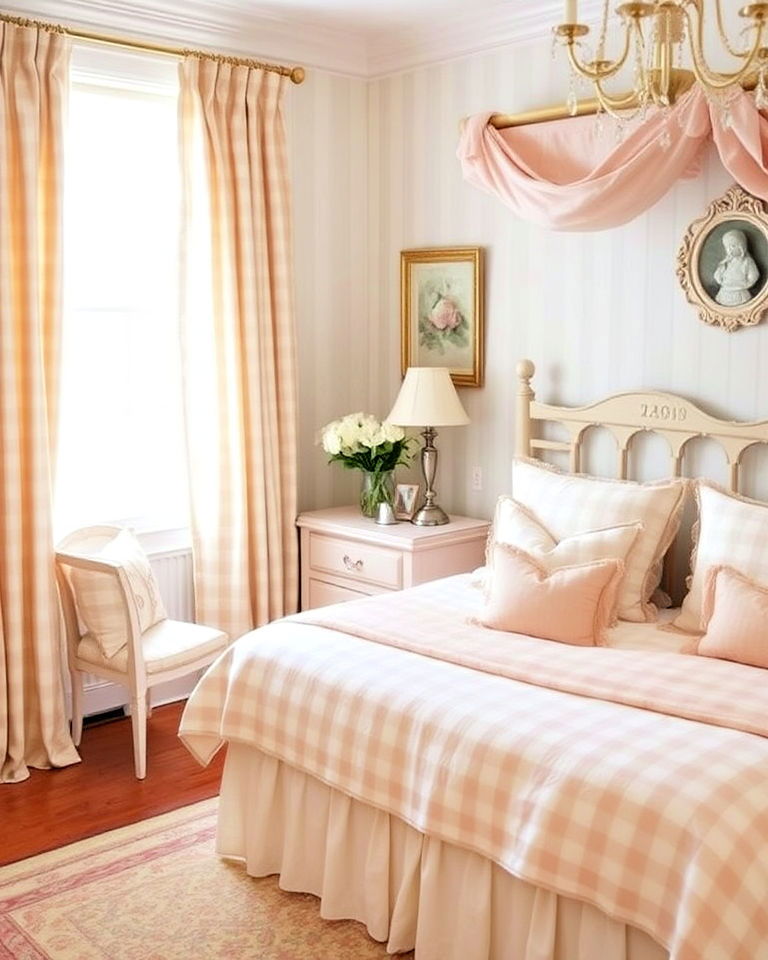 gingham fabrics for country charm - 20 Shabby Chic Bedroom Ideas