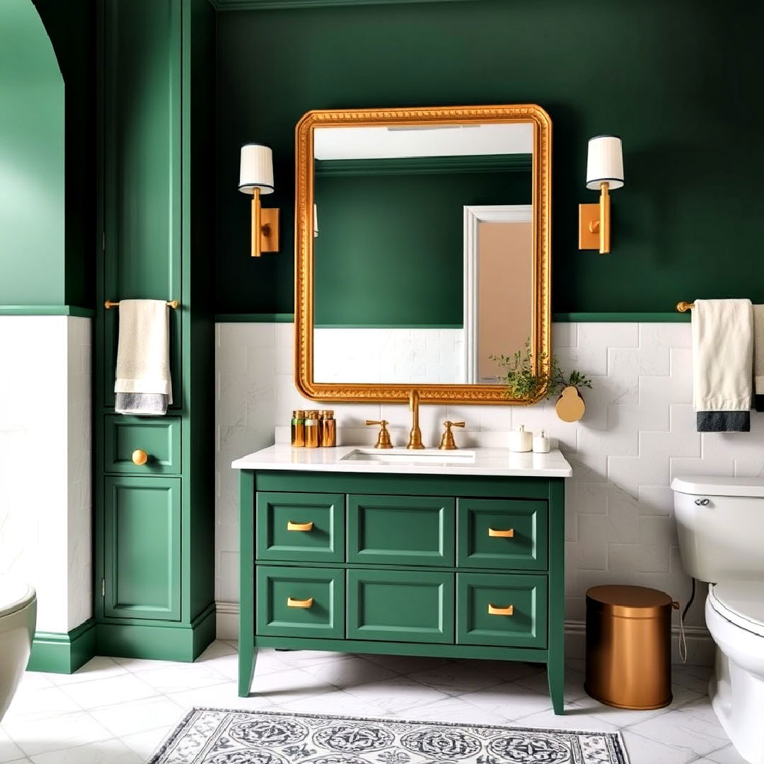 glamorous green vanity with gold accents - 15 Bathroom With Green Vanity