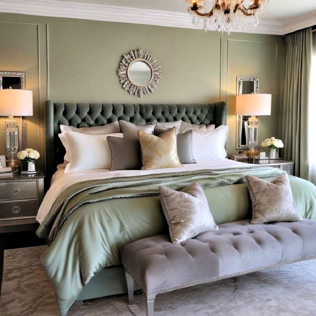 glamorous hollywood style sage green and grey bedroom - 25 Sage Green and Grey Bedroom Ideas