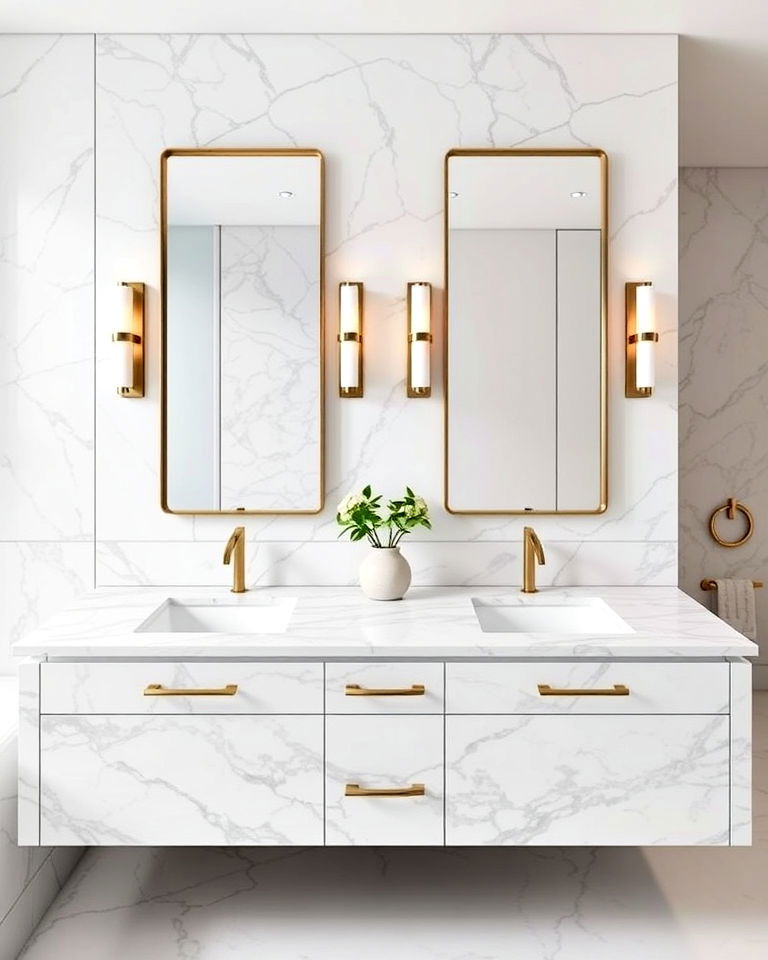glamorous marble vanity with dual sinks - 20 Luxury Marble Bathroom Ideas
