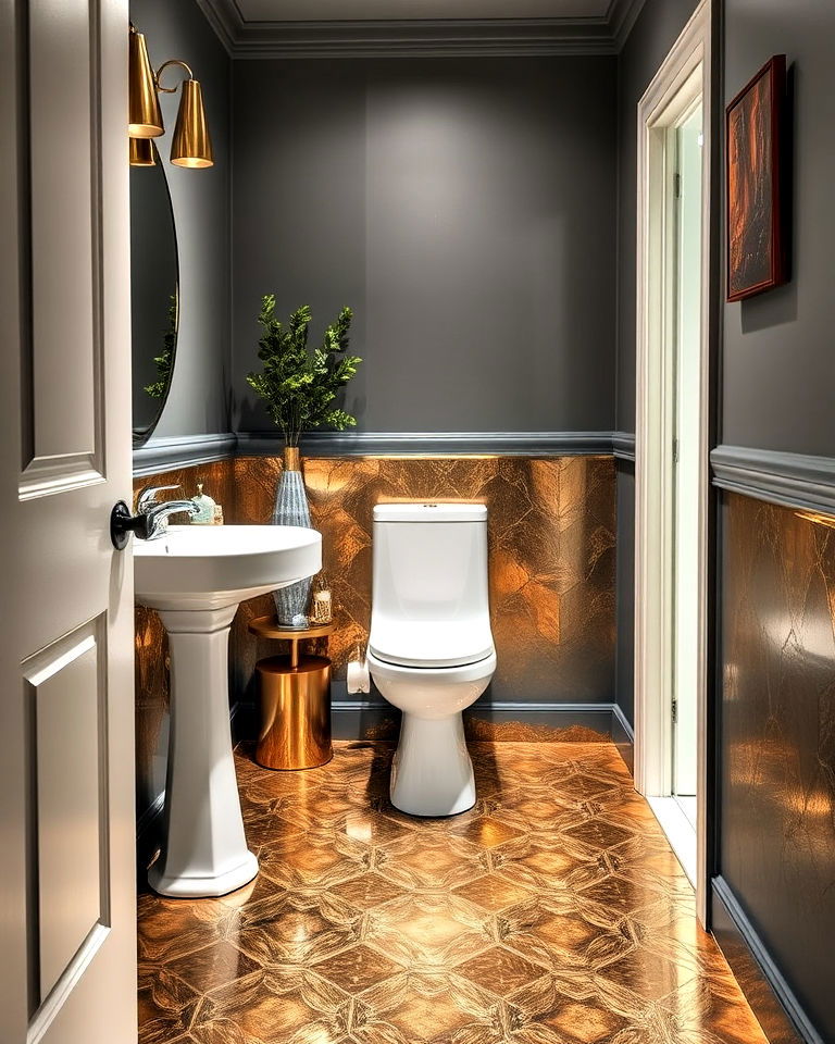 glamorous metallic floor tiles - 25 Powder Room Floor Tile Ideas