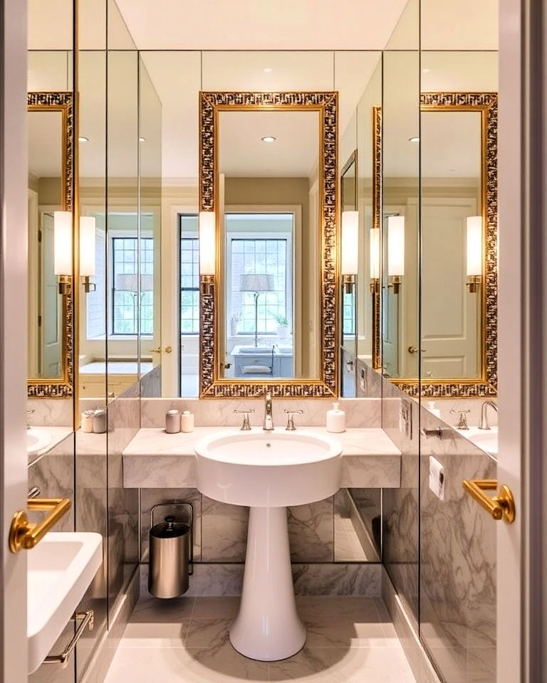 glamorous mirror wall - 20 Luxury Powder Room Ideas