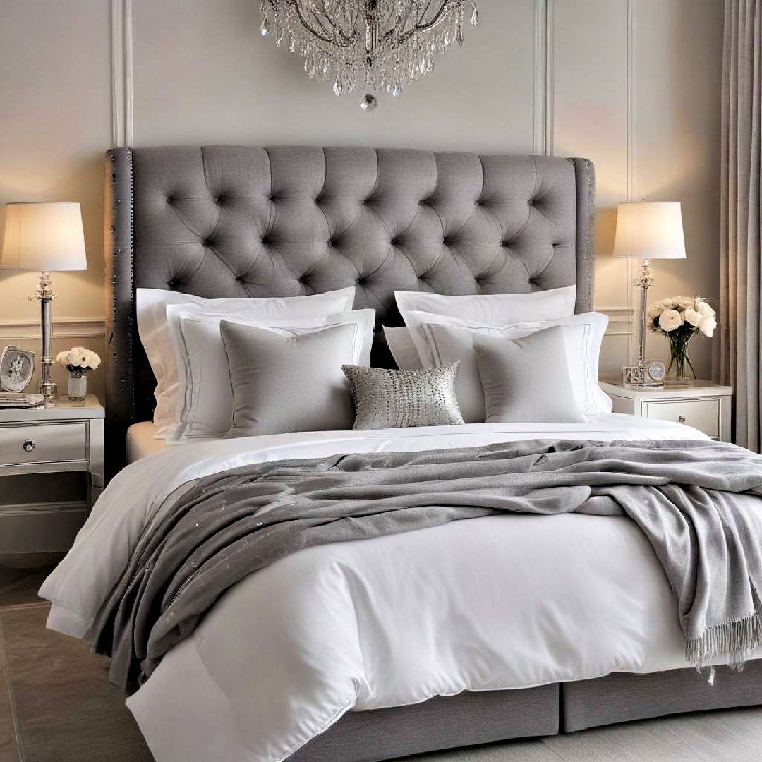 glamorous touch with luxurious grey and white decor - 40 Grey and White Bedroom Ideas