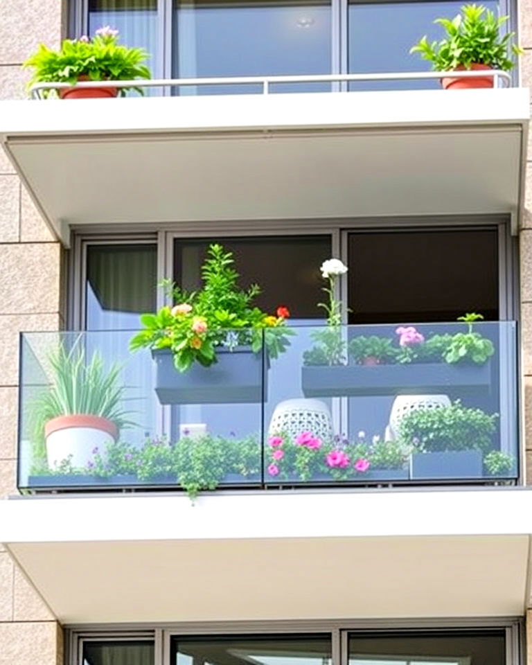 glass balcony with planter boxes - 25 Glass Balcony Design Ideas