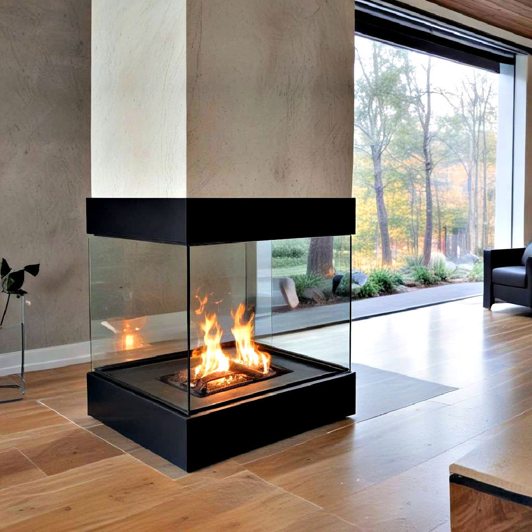 glass cube fireplace with modern twist - 40 Modern Fireplace Ideas