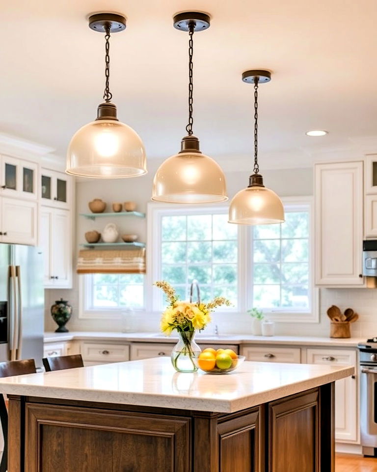 glass dome lights above the island - 20 Kitchen Island Lighting Ideas