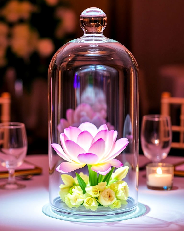 glass domes with flowers for centerpiece - 30 Rehearsal Dinner Centerpiece Ideas