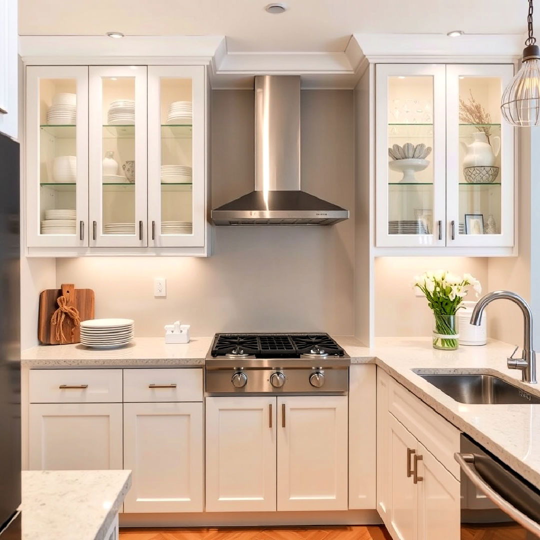 glass front cabinets ideas - 15 Townhouse Kitchen Ideas