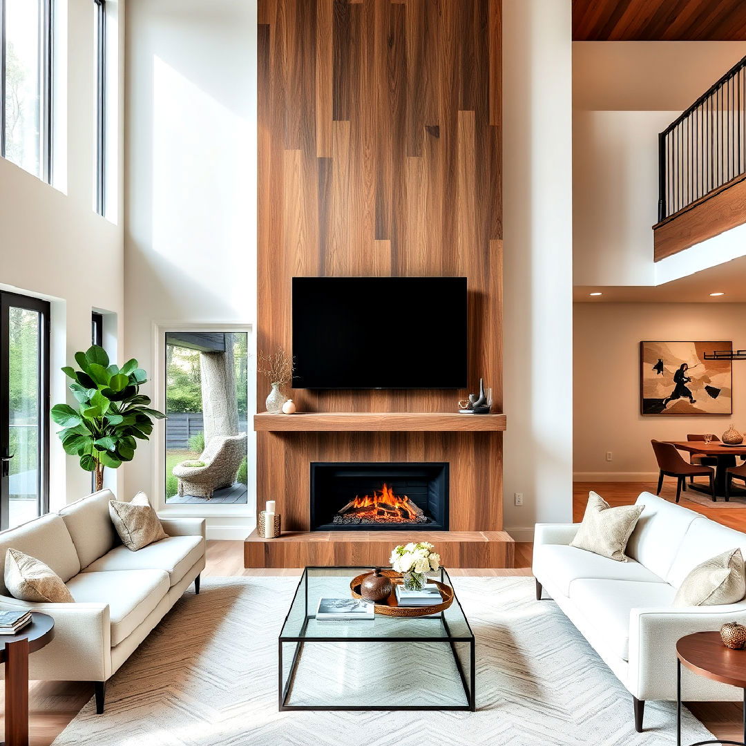 glass front fireplace - 25 Two-story Fireplace Ideas