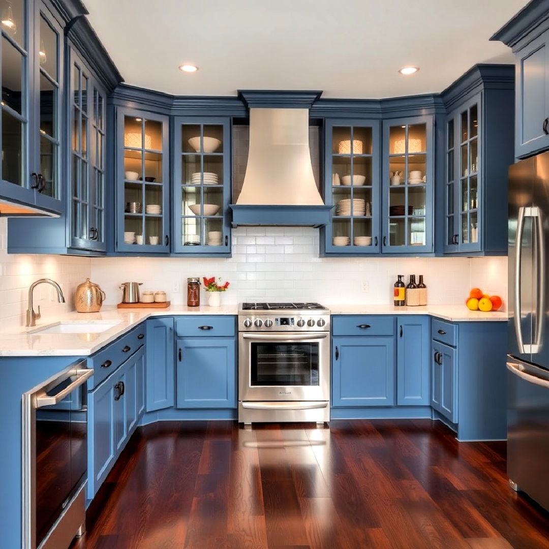 glass front kitchen cabinet for dark wood floor - 25 Kitchen With Dark Wood Floors