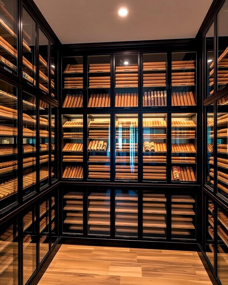 glass fronted humidors - 20 Cigar Room Ideas