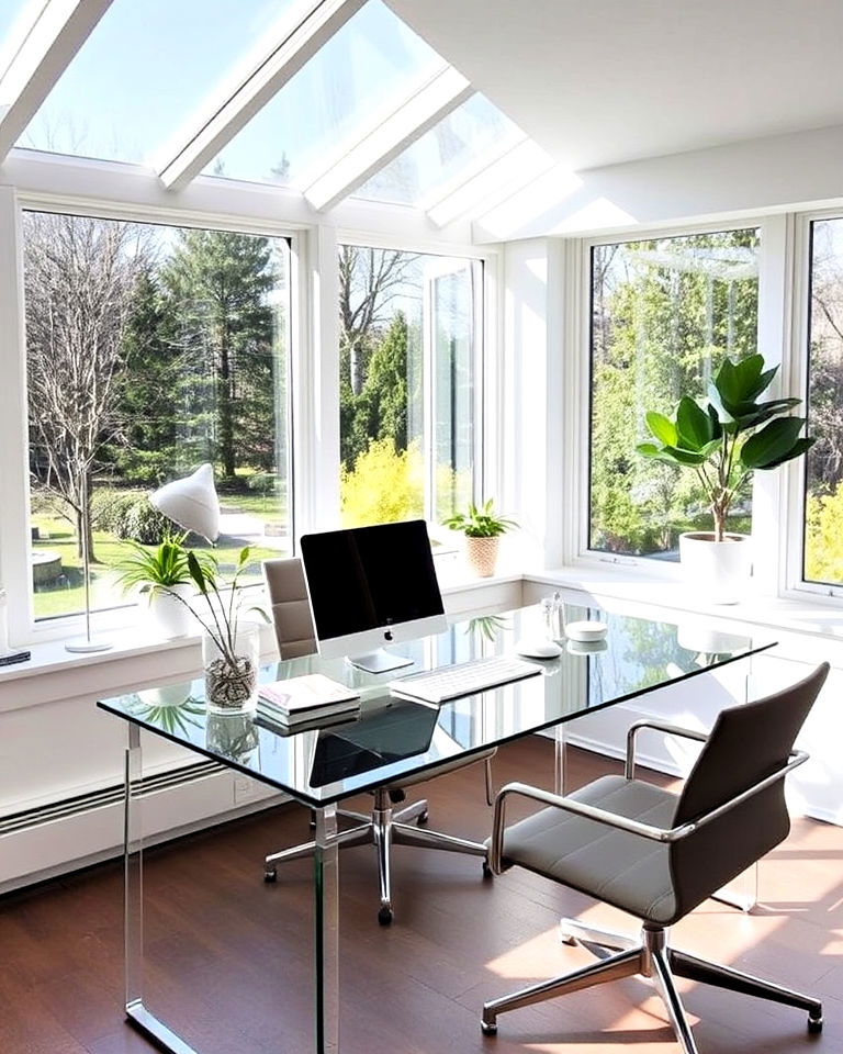 glass furniture for contemporary sunroom office - 20 Sunroom Office Ideas