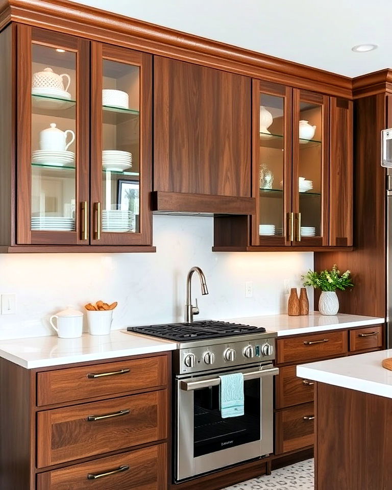 glass inserts for brown kitchen cabinets - 25 Brown Kitchen Cabinets Ideas