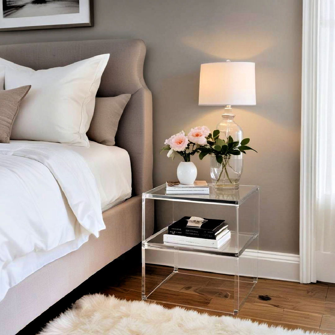 glass nightstand for guest room - 25 Small Guest Bedroom Ideas
