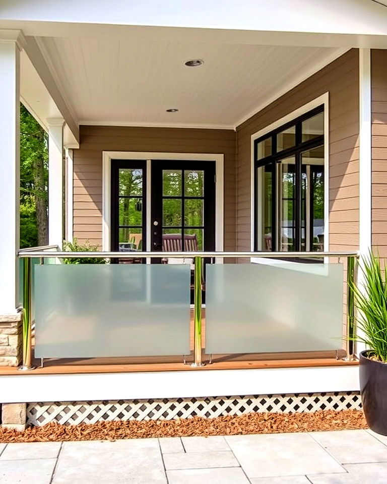 glass panels railing for contemporary touch - 25 Front Porch Railing Ideas