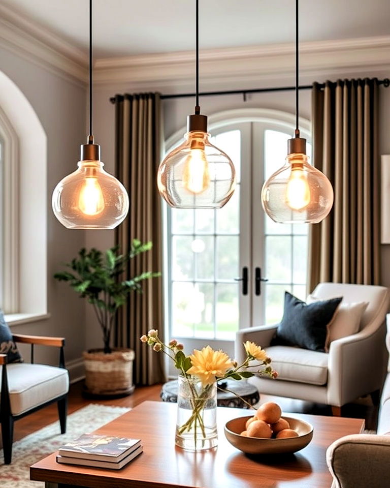 glass pendant lamps for magnolia living room - 20 Magnolia Living Room Ideas