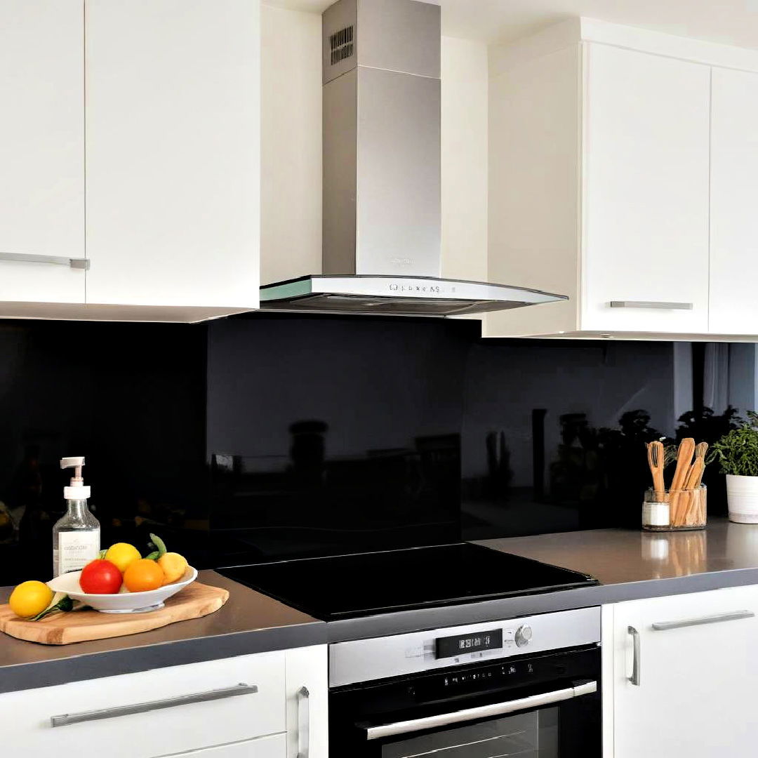glass splashback for black kitchen - 40 Black Kitchen Ideas