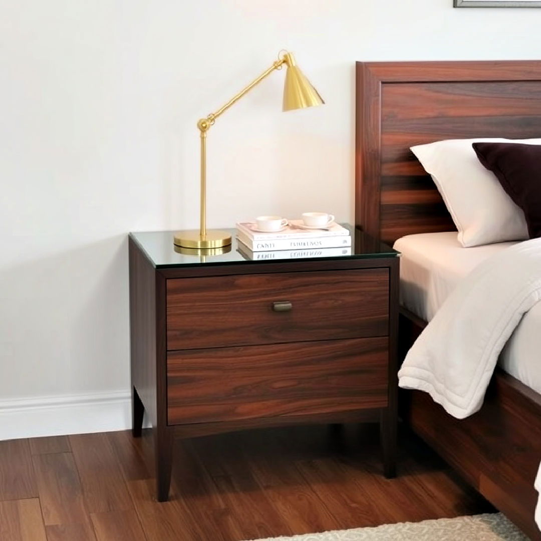 glass top dark wood nightstand - 20 Dark Wood Bedroom Ideas