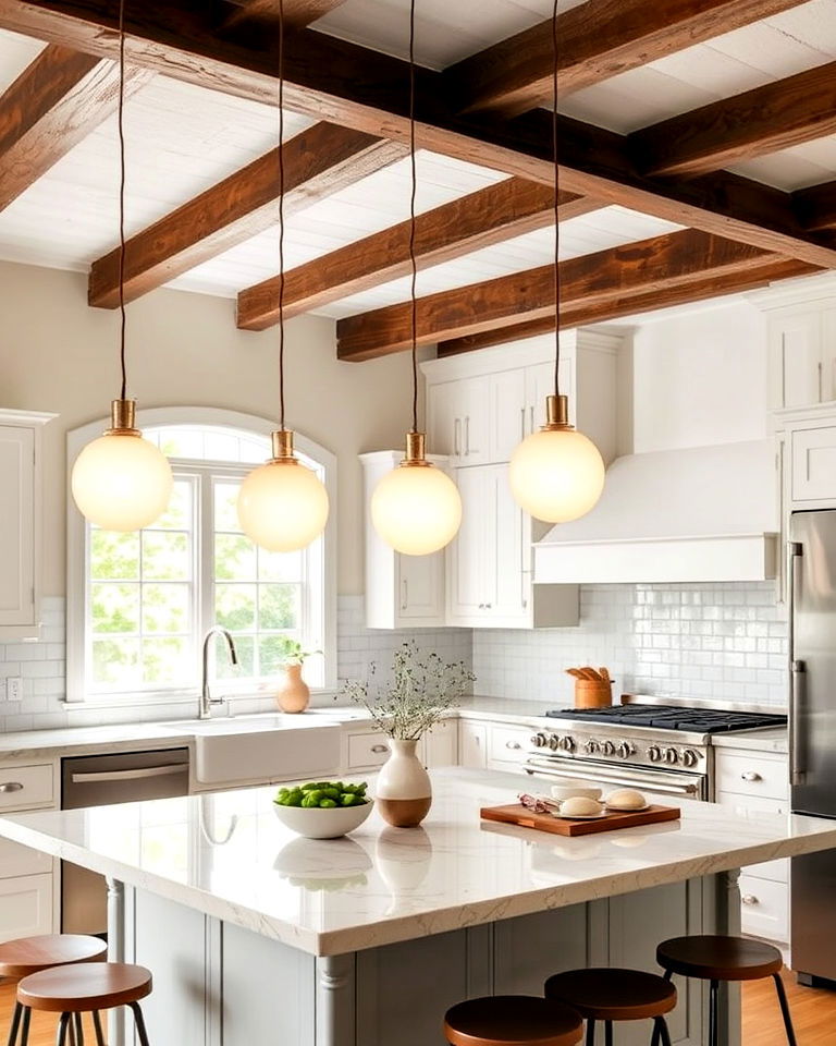 globe pendant lights above the island - 20 Kitchen Island Lighting Ideas