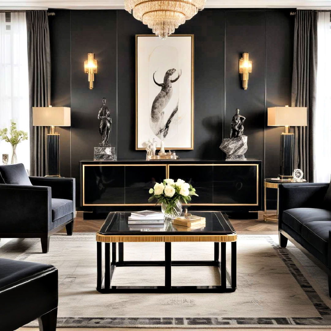 glossy lacquer furniture for art deco living room - 25 Art Deco Living Room Ideas