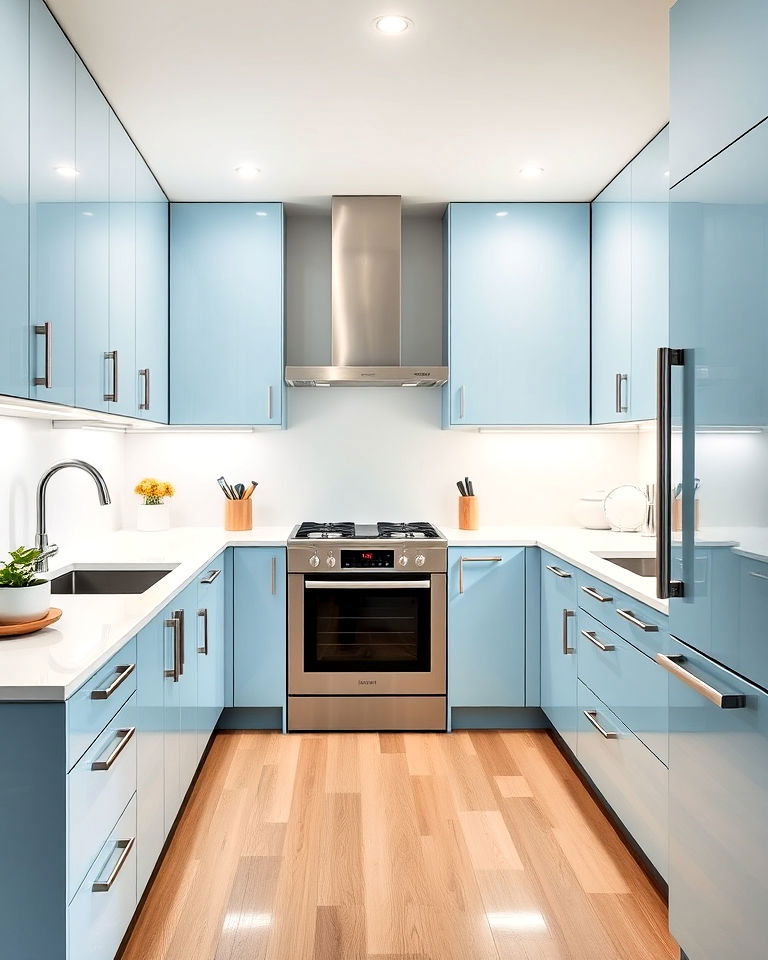 glossy light blue cabinets for contemporary kitchen - 20 Light Blue Kitchen Cabinets Ideas
