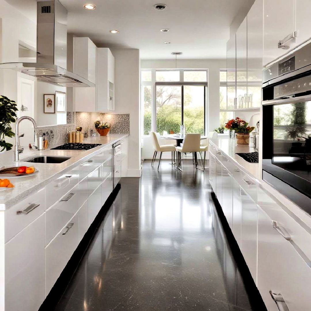 glossy surfaces - 40 Galley Kitchen Ideas