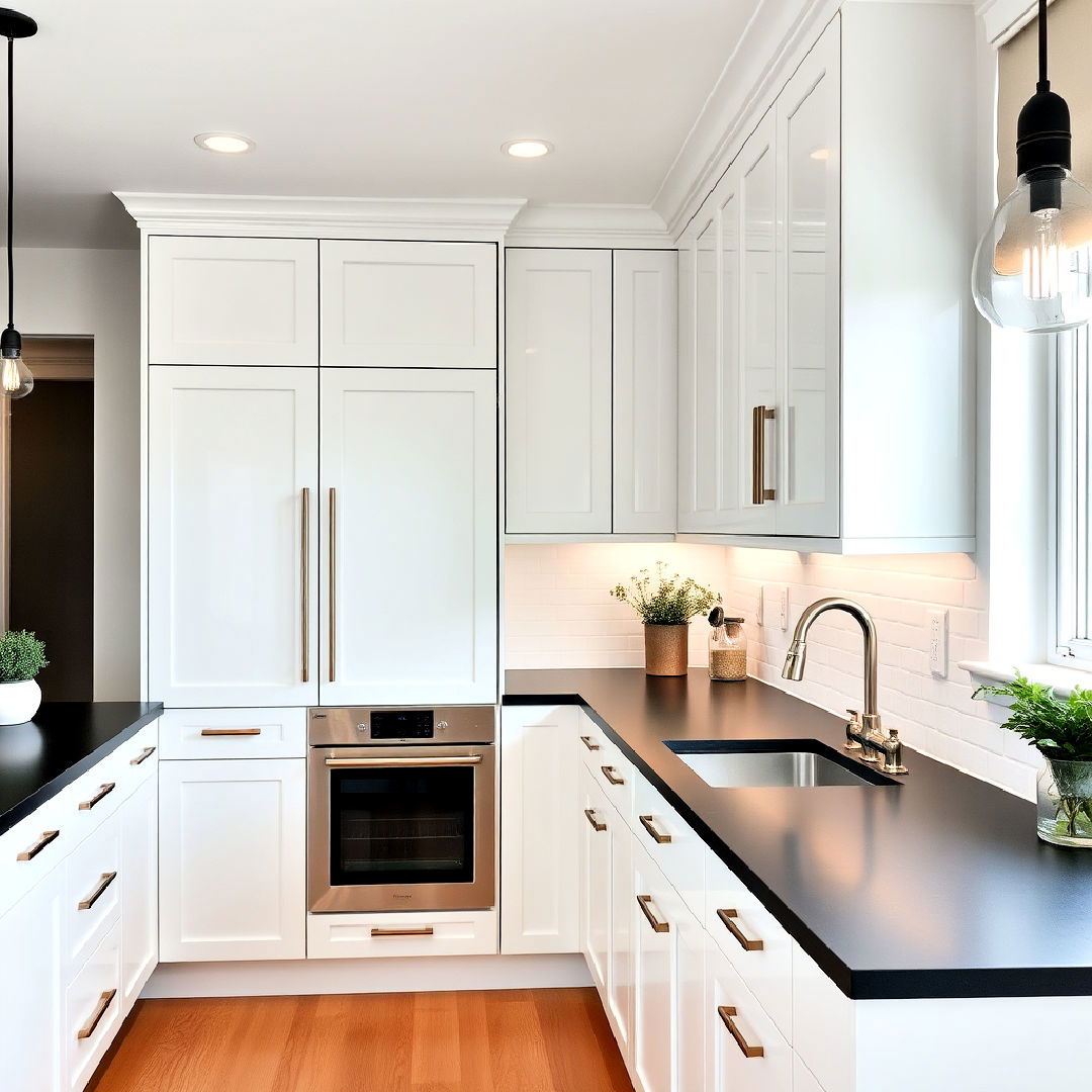 glossy white cabinets and black soapstone countertops - 40 White Kitchen With Black Countertops Ideas