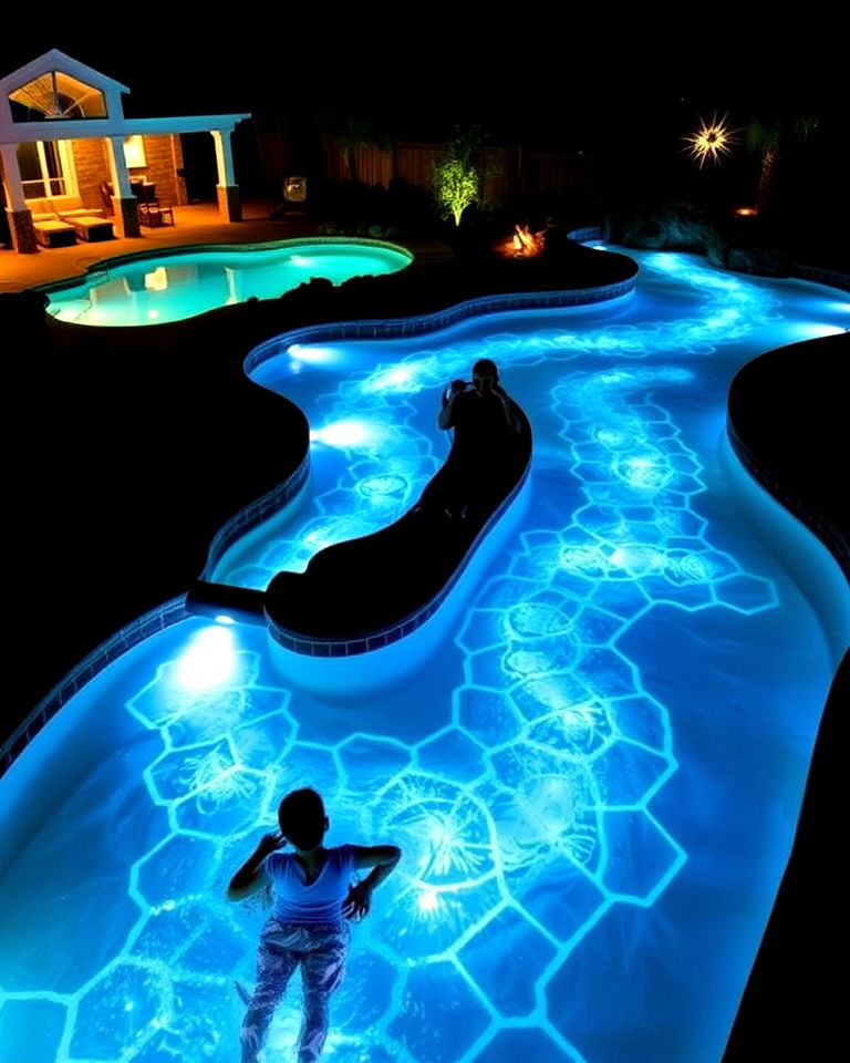 glow in the dark lazy river pool - 20 Lazy River Swimming Pool Ideas
