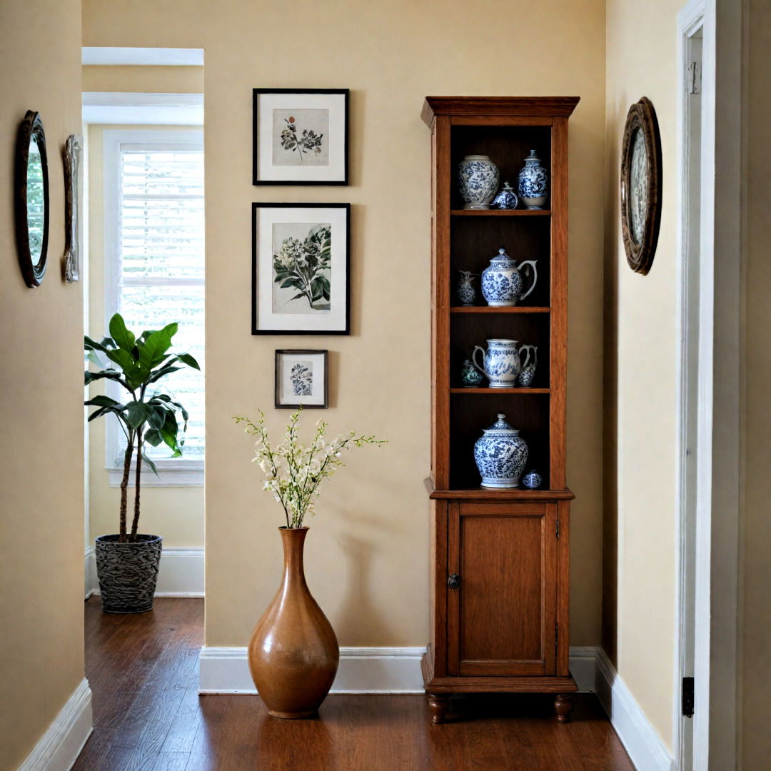 go for a narrow display cabinet - 40 Small Entryway Ideas