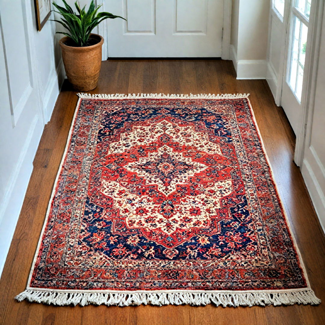 go for a vibrant rug - 40 Small Entryway Ideas